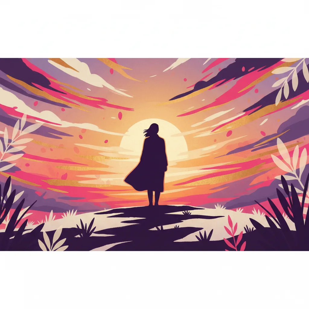 Anonymous person from behind on a hilltop looking toward a sunset - active lifestyle concept